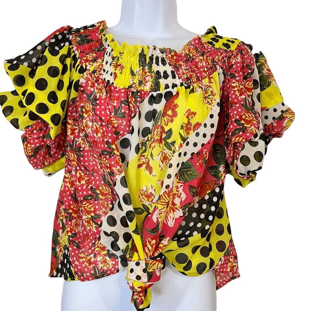 Ashley Stewart Women's Top 14/16 Boho‎ Chic Off-Shoulder Smocked Peasant Blouse